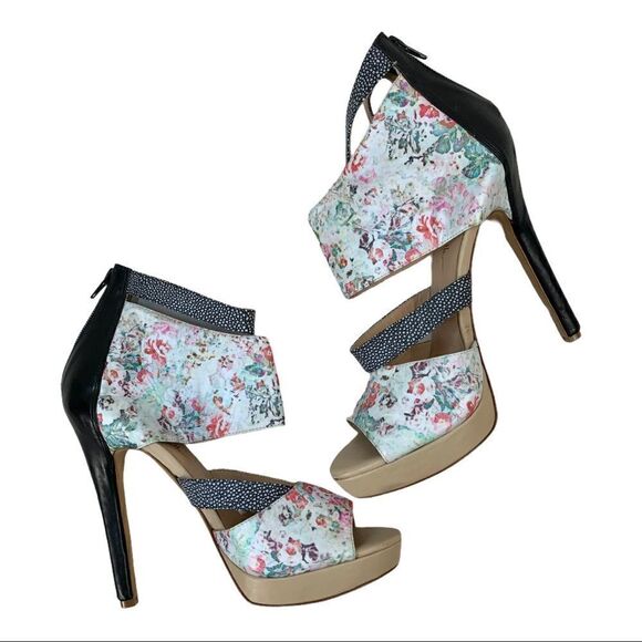 Nicole Miller Floral Cuff Ankle Platform Heels Sandals 9 - Picture 6 of 11